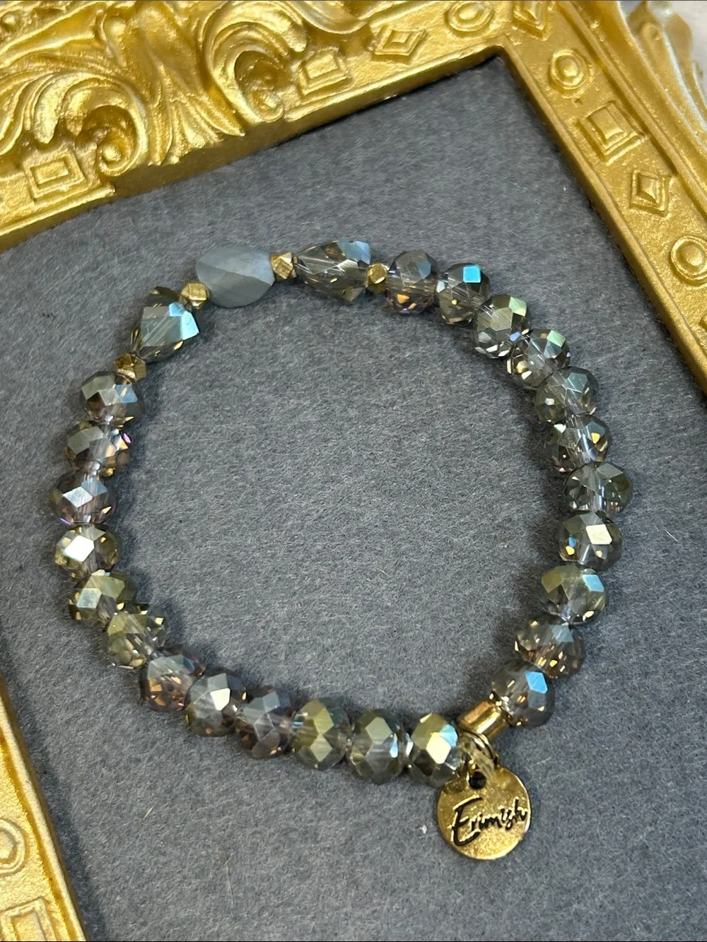 Greenish Gray Iridescent Crystal Beaded Stretch Bracelet